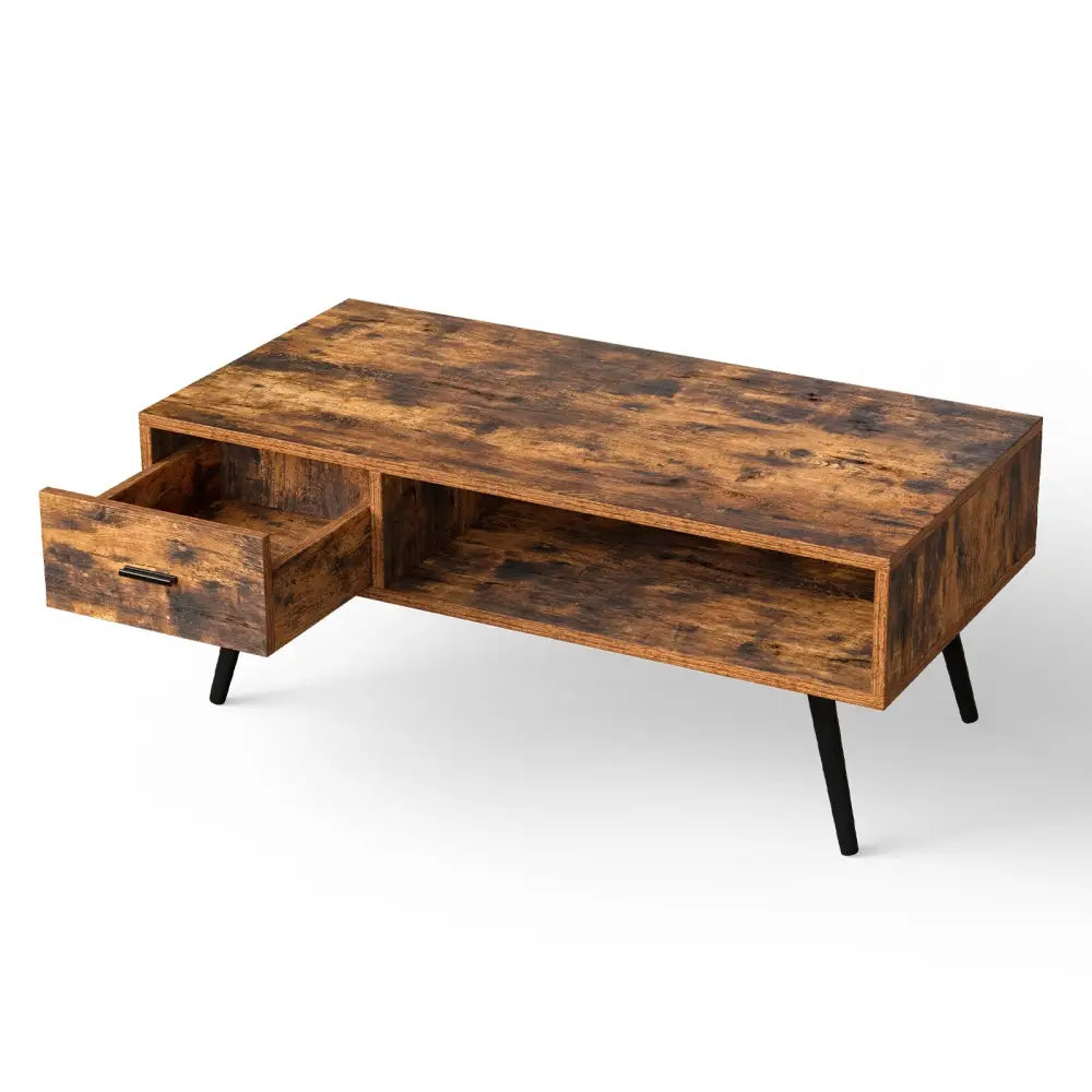 Retro Rectangular Coffee Table with Drawer and Storage Shelf-Rustic Brown - Brown - Coffee Tables