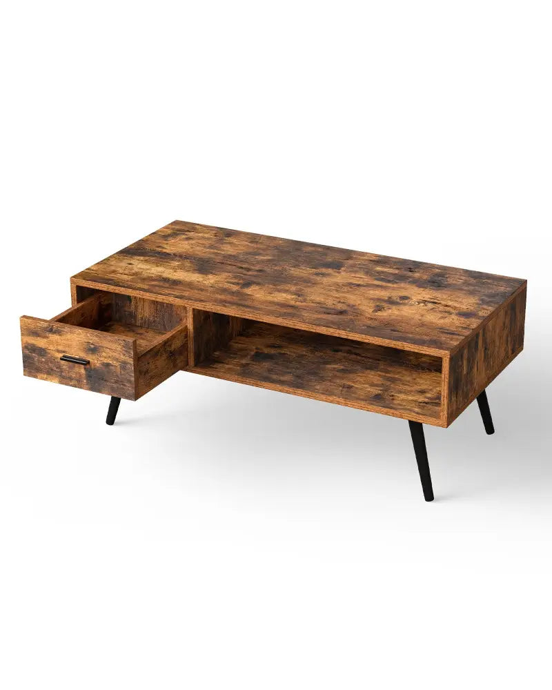 Retro Rectangular Coffee Table with Drawer and Storage Shelf-Rustic Brown - Brown - Coffee Tables
