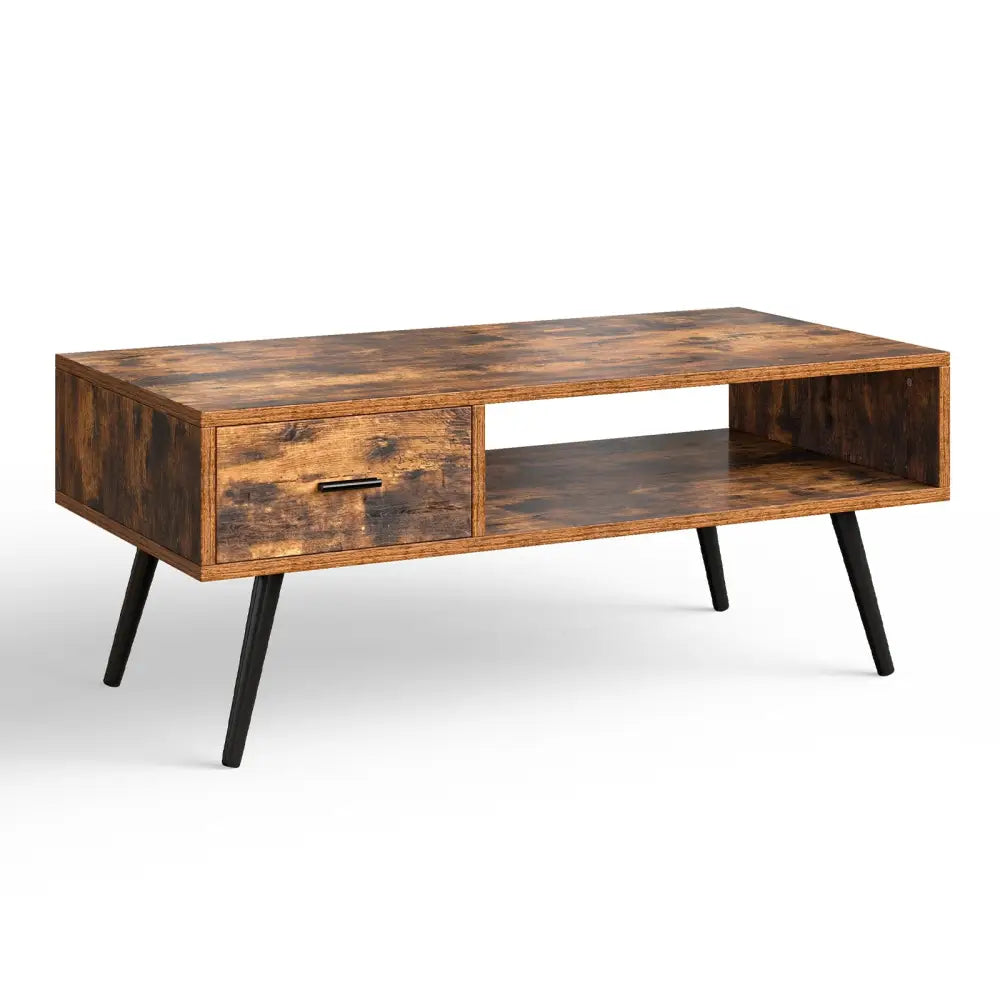Retro Rectangular Coffee Table with Drawer and Storage Shelf-Rustic Brown - Brown - Coffee Tables