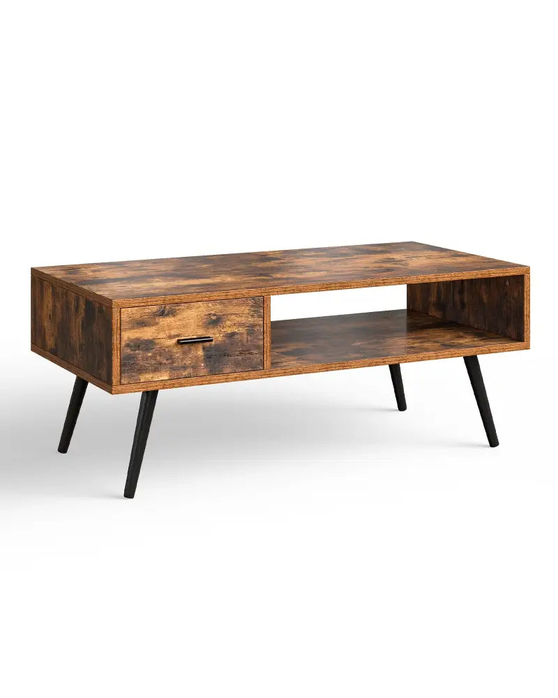 Retro Rectangular Coffee Table with Drawer and Storage Shelf-Rustic Brown - Brown - Coffee Tables