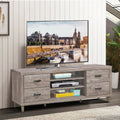 Retro Wooden TV Stand with 3 Open Shelves and 4 Drawers - Gray - Entertainment Centers & TV Stands