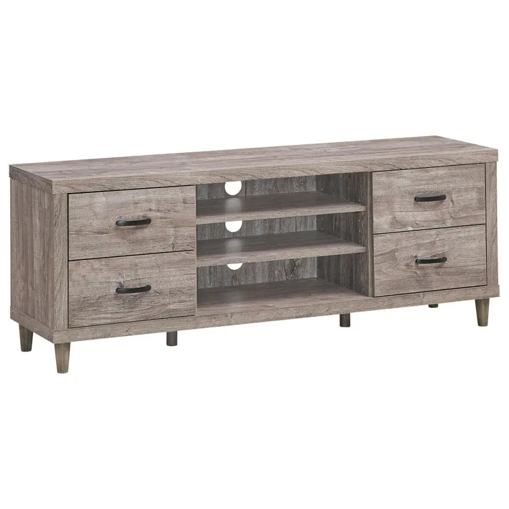Retro Wooden TV Stand with 3 Open Shelves and 4 Drawers - Gray - Entertainment Centers & TV Stands