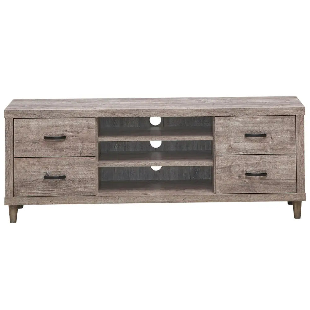 Retro Wooden TV Stand with 3 Open Shelves and 4 Drawers - Gray - Entertainment Centers & TV Stands