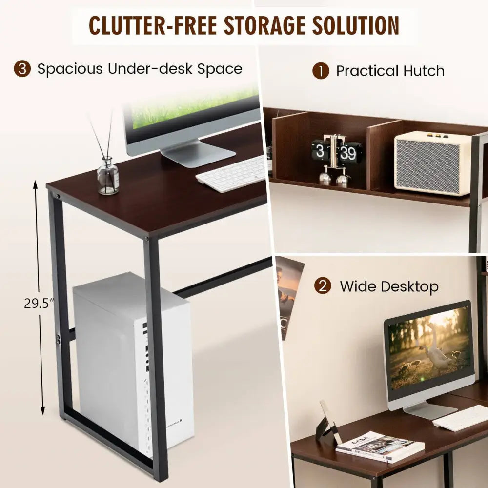 Reversible L-Shaped Corner Desk with Storage Bookshelf-Dark Brown - Dark Brown - L-Shaped Desks