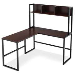 Reversible LShaped Corner Desk with Storage BookshelfDark Brown - Dark Brown - LShaped Desks
