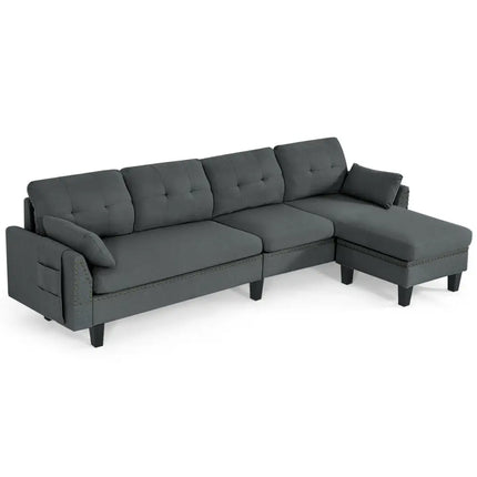 Reversible Sectional Sofa Couch L-Shaped Sofa Couch with Ottoman-Gray - Gray - Sofas & Loveseats