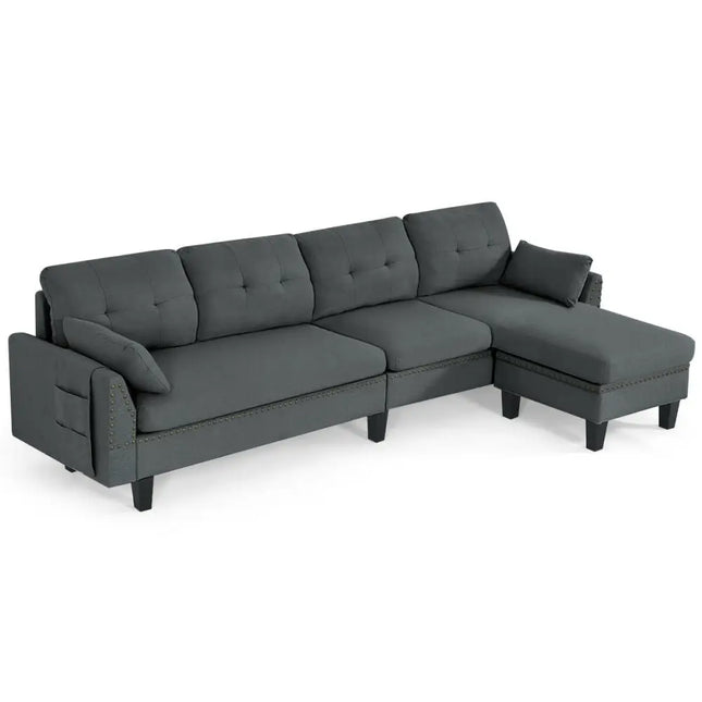 Reversible Sectional Sofa Couch L-Shaped Sofa Couch with Ottoman-Gray - Gray - Sofas & Loveseats