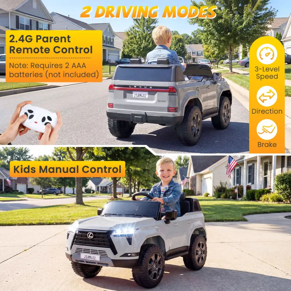 Ride on Car 24V 4WD Licensed LEXUS GX550 Electric Vehicle with Remote for Boys Girls Aged 3+-Grey - Gray - Powered Ride