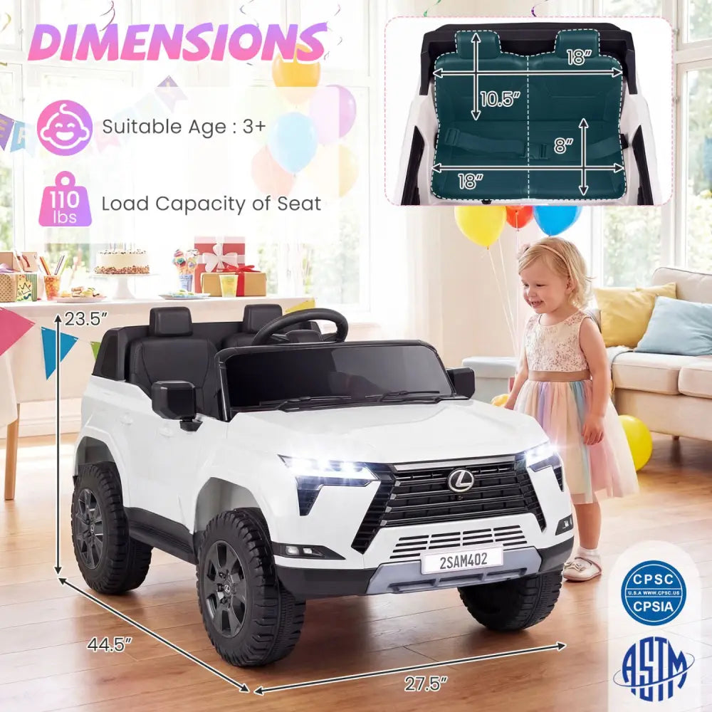 Ride on Car 24V 4WD Licensed LEXUS GX550 Electric Vehicle with Remote for Boys Girls Aged 3+-White - White - Powered