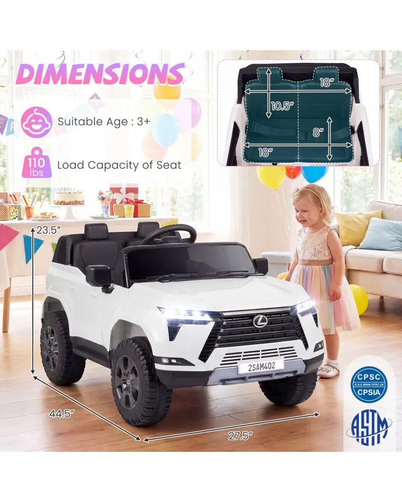 Ride on Car 24V 4WD Licensed LEXUS GX550 Electric Vehicle with Remote for Boys Girls Aged 3+-White - White - Powered