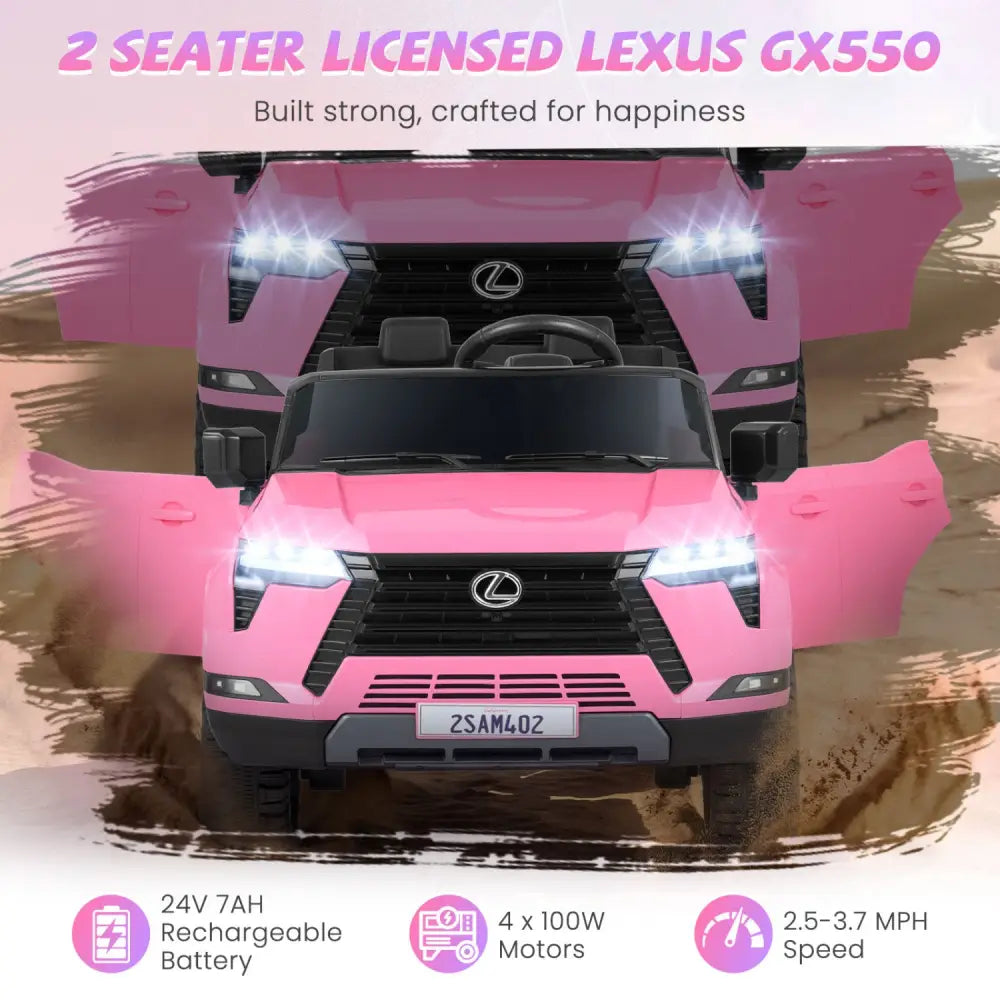 Ride on Car 24V 4WD Licensed LEXUS GX550 Electric Vehicle with Remote for Boys Girls Aged 3+-Pink - Pink - Powered Ride