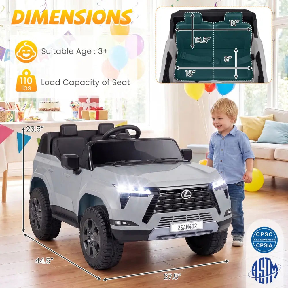 Ride on Car 24V 4WD Licensed LEXUS GX550 Electric Vehicle with Remote for Boys Girls Aged 3+-Grey - Gray - Powered Ride