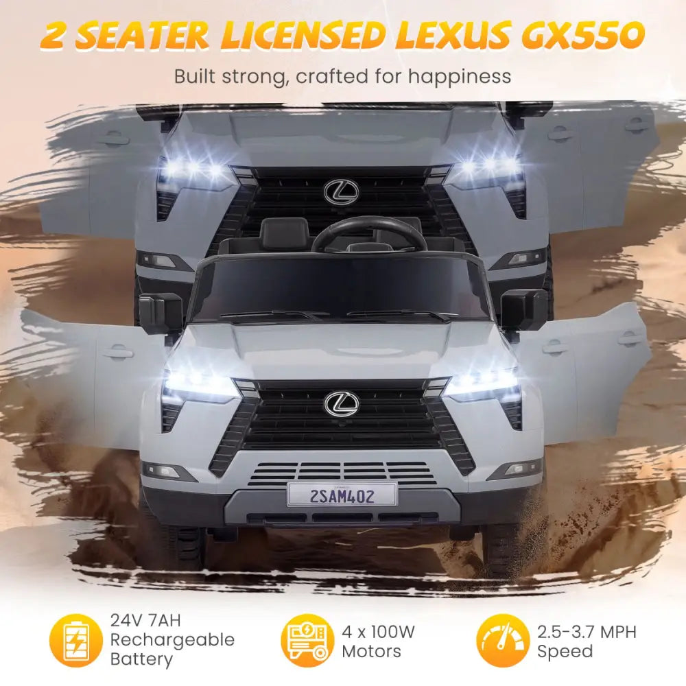 Ride on Car 24V 4WD Licensed LEXUS GX550 Electric Vehicle with Remote for Boys Girls Aged 3+-Grey - Gray - Powered Ride