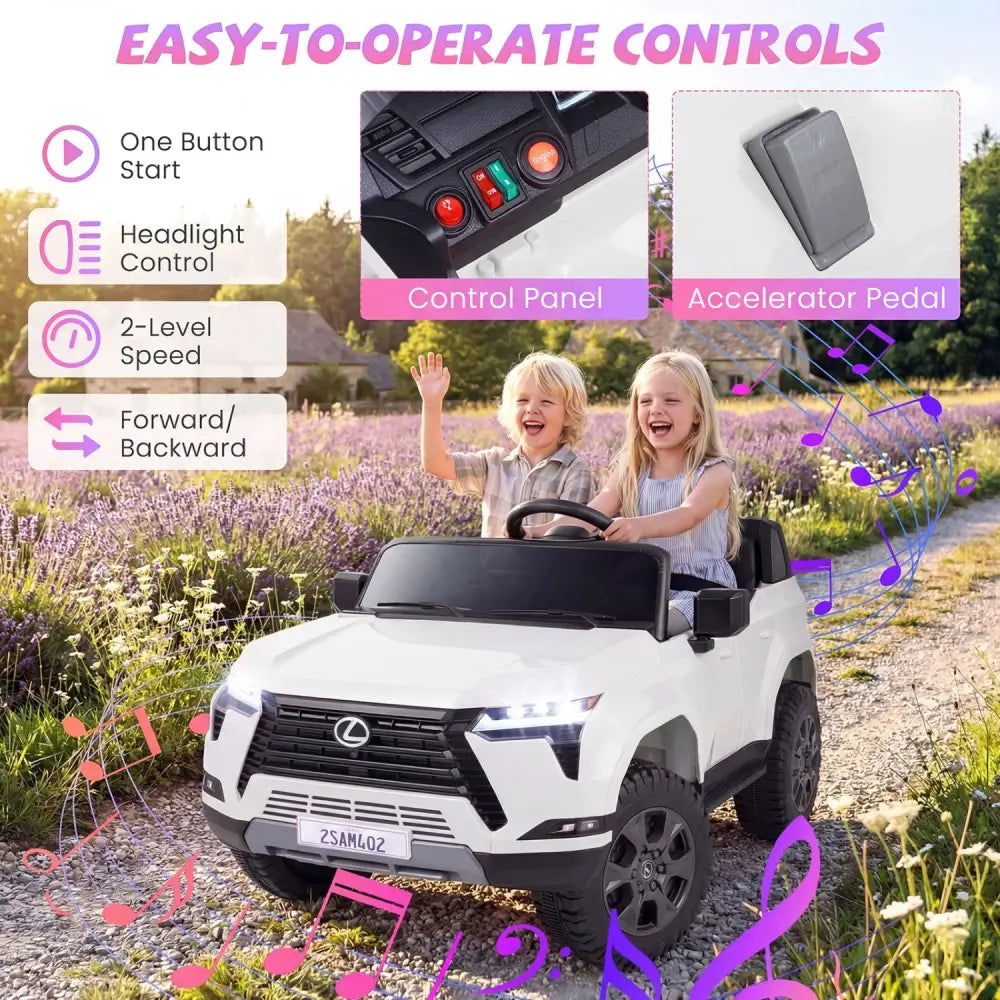 Ride on Car 24V 4WD Licensed LEXUS GX550 Electric Vehicle with Remote for Boys Girls Aged 3+-White - White - Powered