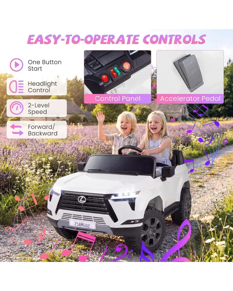 Ride on Car 24V 4WD Licensed LEXUS GX550 Electric Vehicle with Remote for Boys Girls Aged 3+-White - White - Powered