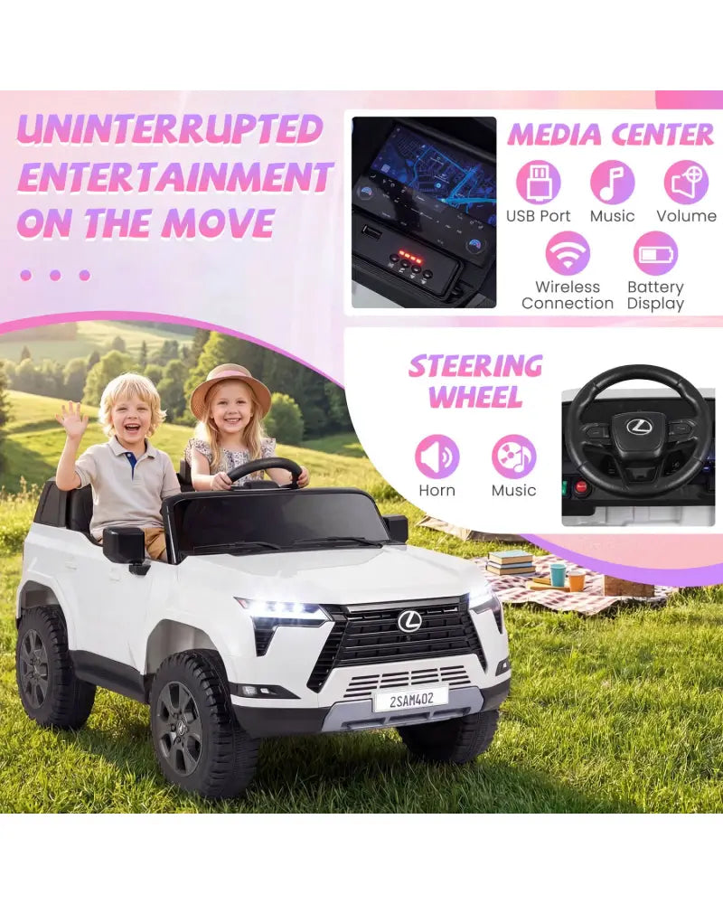 Ride on Car 24V 4WD Licensed LEXUS GX550 Electric Vehicle with Remote for Boys Girls Aged 3+-White - White - Powered