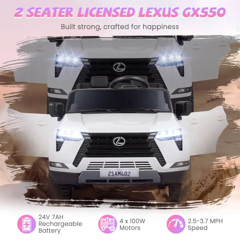 Ride on Car 24V 4WD Licensed LEXUS GX550 Electric Vehicle with Remote for Boys Girls Aged 3+-White - White - Powered