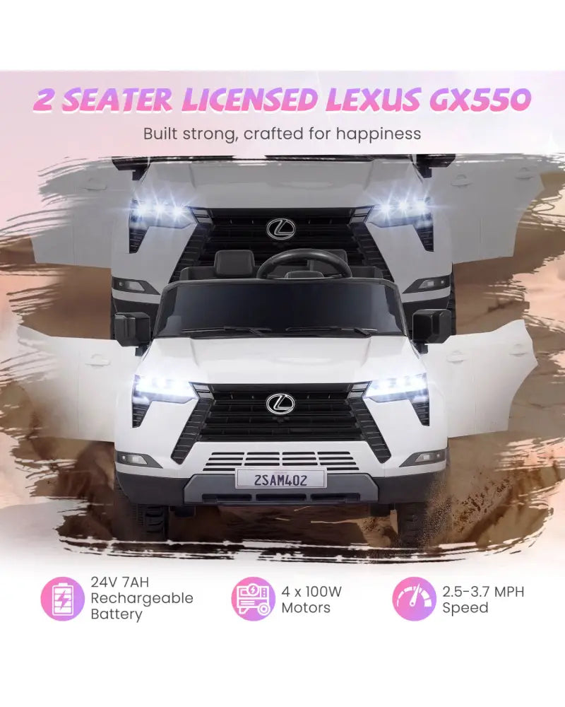 Ride on Car 24V 4WD Licensed LEXUS GX550 Electric Vehicle with Remote for Boys Girls Aged 3+-White - White - Powered