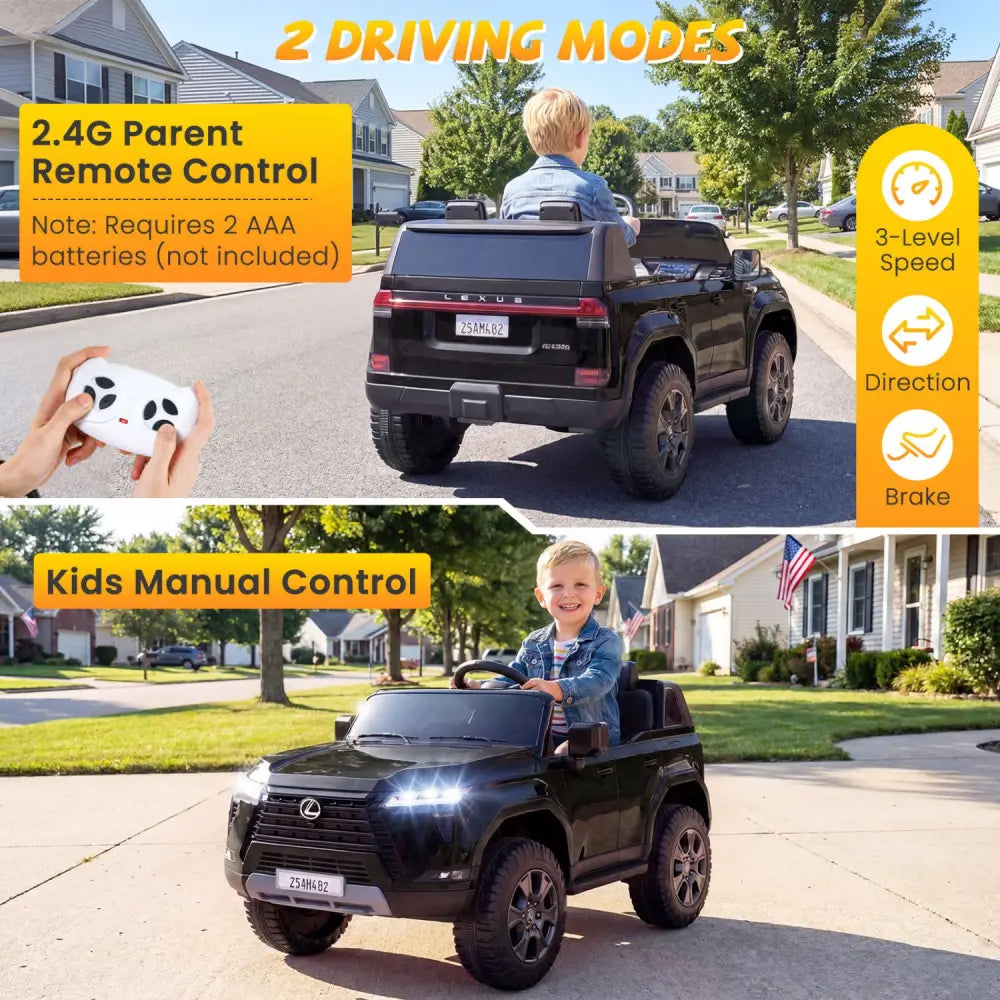 Ride on Car 24V 4WD Licensed LEXUS GX550 Electric Vehicle with Remote for Boys Girls Aged 3+-Black - Black - Powered