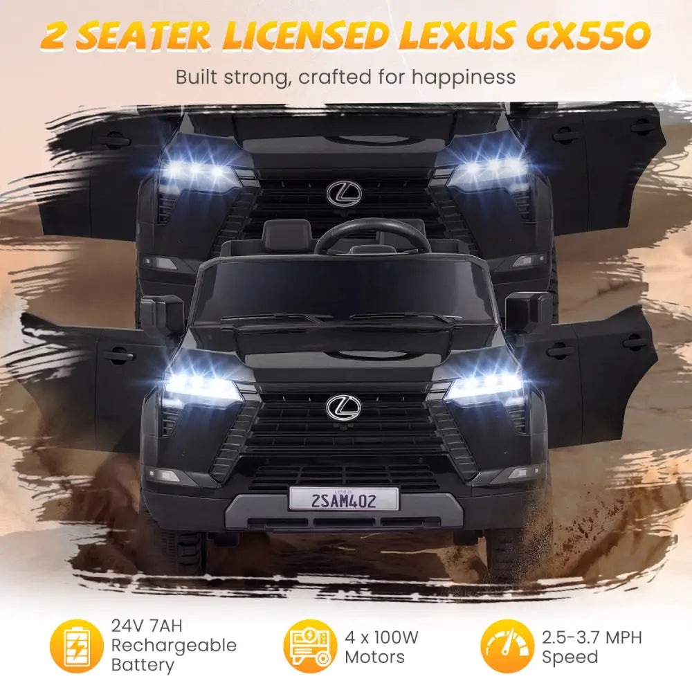 Ride on Car 24V 4WD Licensed LEXUS GX550 Electric Vehicle with Remote for Boys Girls Aged 3+-Black - Black - Powered