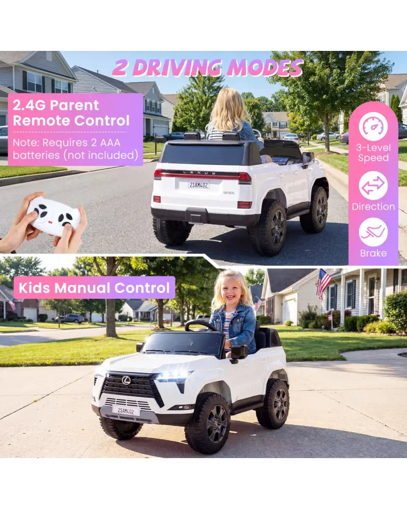 Ride on Car 24V 4WD Licensed LEXUS GX550 Electric Vehicle with Remote for Boys Girls Aged 3+-White - White - Powered