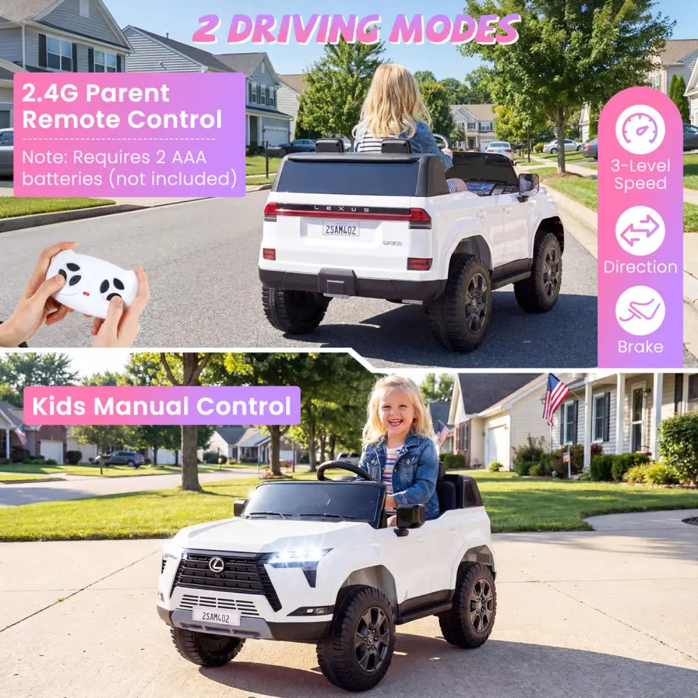 Ride on Car 24V 4WD Licensed LEXUS GX550 Electric Vehicle with Remote for Boys Girls Aged 3+-White - White - Powered