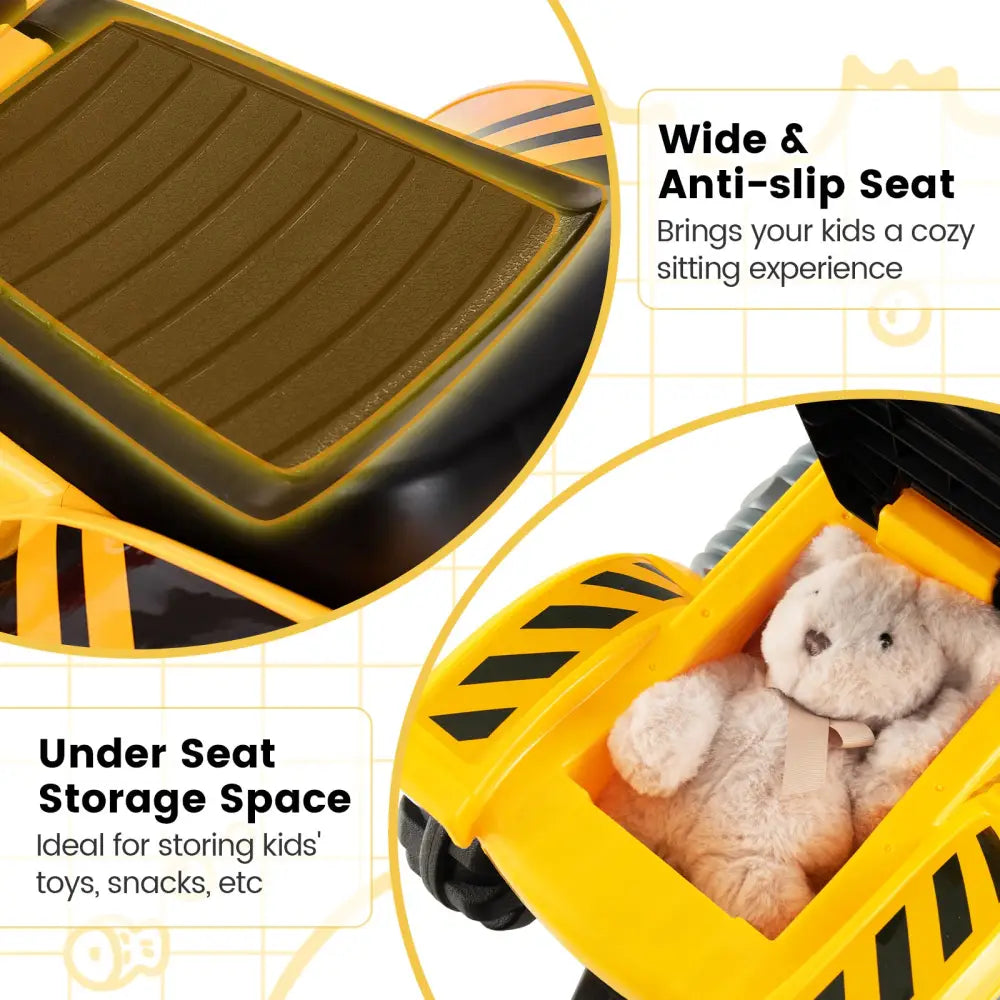 Ride on Push Car Bulldozer Digger Toy with Safety Helmet and Working Shovel - Yellow - Push & Pedal Ride On Toys