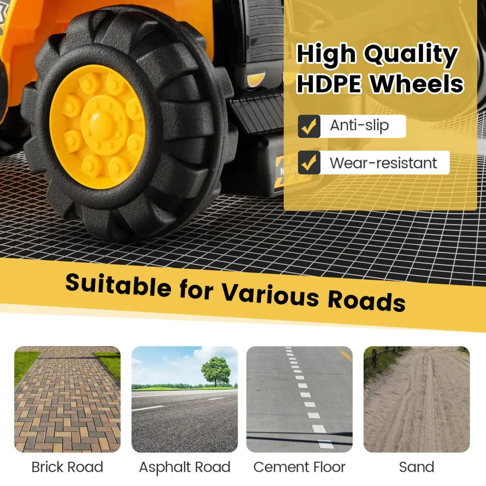 Ride on Push Car Bulldozer Digger Toy with Safety Helmet and Working Shovel - Yellow - Push & Pedal Ride On Toys
