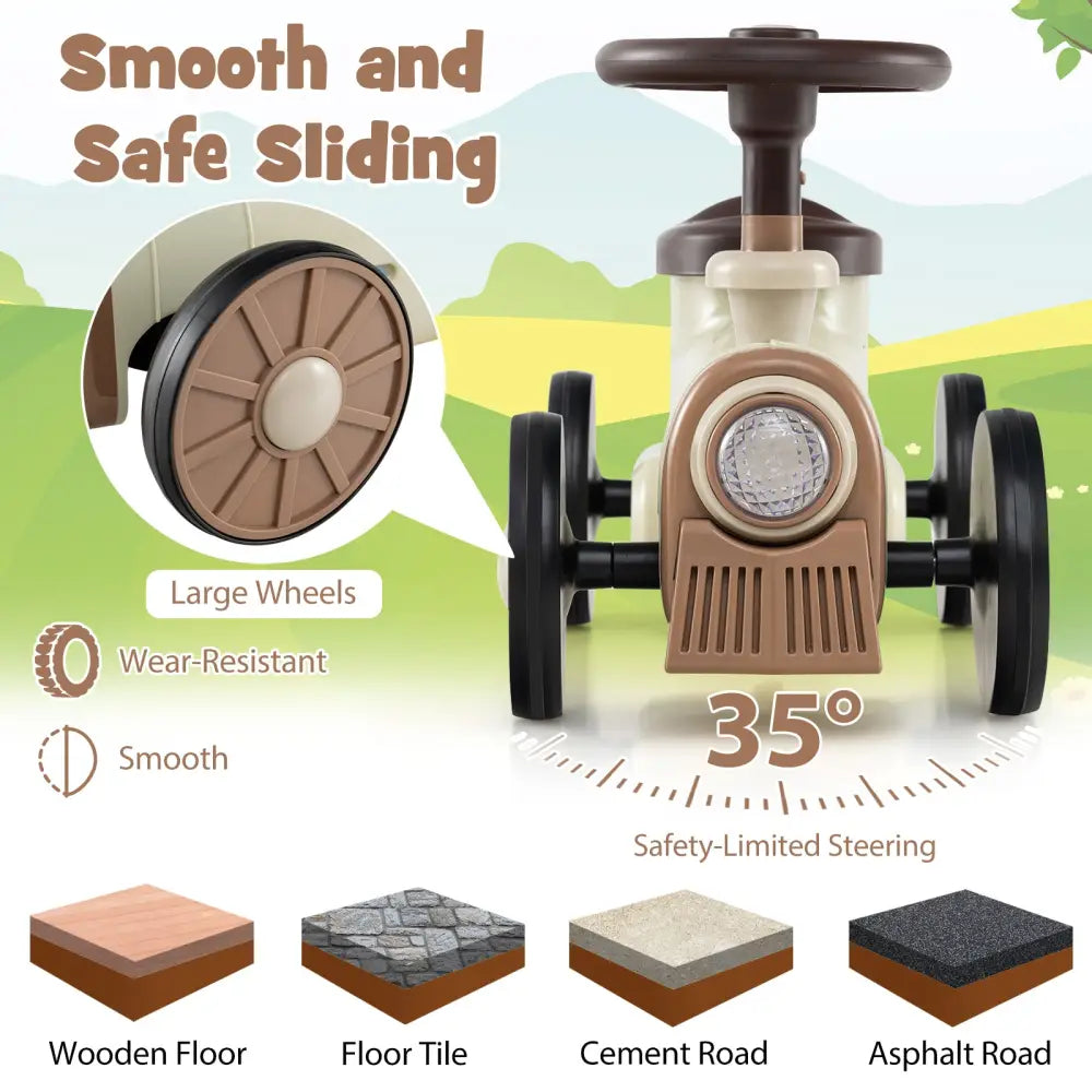 Ride on Toy with Steering Wheel and Train Whistle Sound Button-Beige - Beige - Push & Pedal Ride On Toys