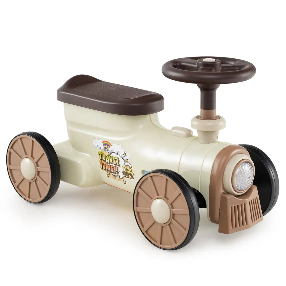 Ride on Toy with Steering Wheel and Train Whistle Sound Button-Beige - Beige - Push & Pedal Ride On Toys
