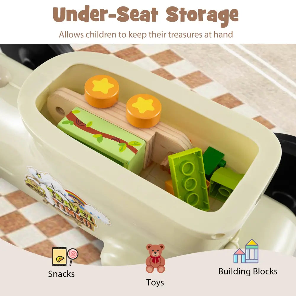 Ride on Toy with Steering Wheel and Train Whistle Sound Button-Beige - Beige - Push & Pedal Ride On Toys