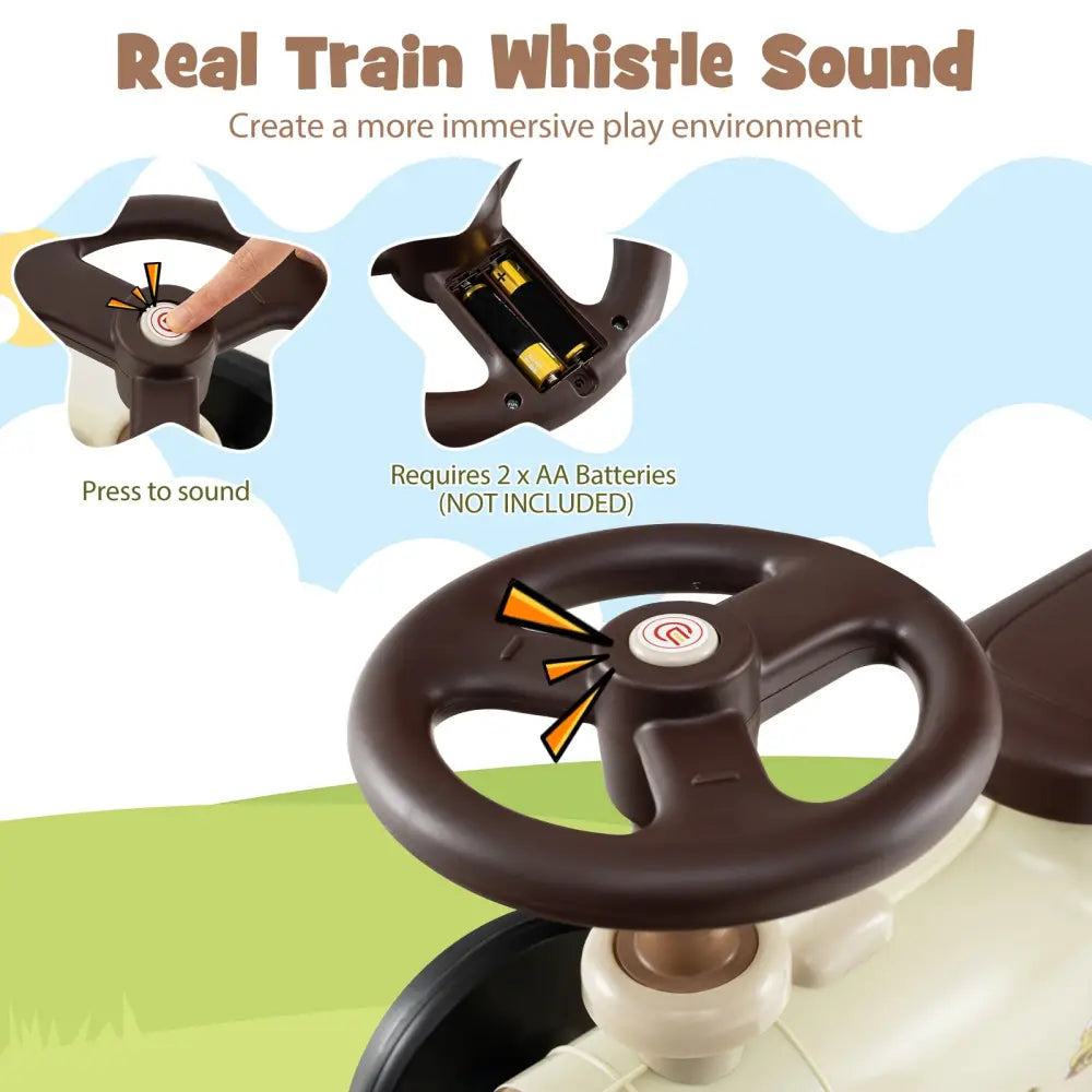 Ride on Toy with Steering Wheel and Train Whistle Sound Button-Beige - Beige - Push & Pedal Ride On Toys