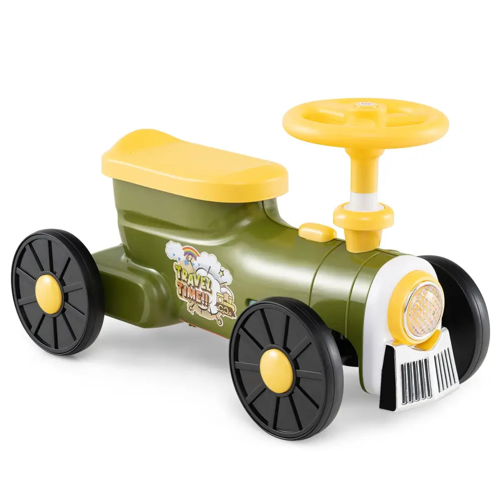 Ride on Toy with Steering Wheel and Train Whistle Sound Button-Green - Green - Push & Pedal Ride On Toys