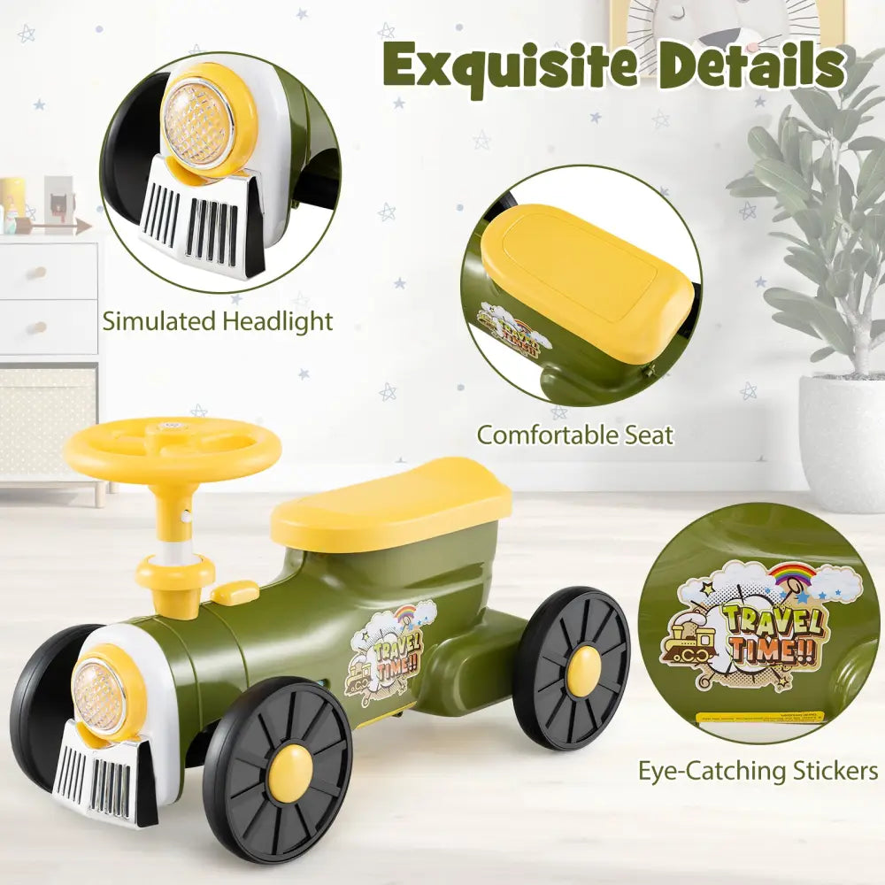 Ride on Toy with Steering Wheel and Train Whistle Sound Button-Green - Green - Push & Pedal Ride On Toys