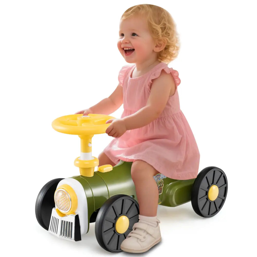 Ride on Toy with Steering Wheel and Train Whistle Sound Button-Green - Green - Push & Pedal Ride On Toys