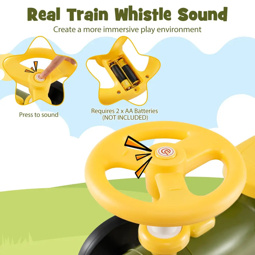 Ride on Toy with Steering Wheel and Train Whistle Sound Button-Green - Green - Push & Pedal Ride On Toys