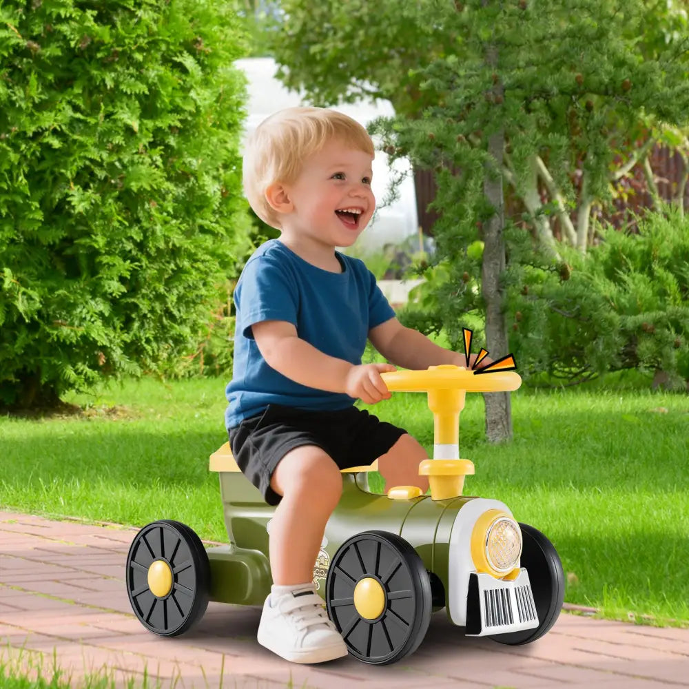 Ride on Toy with Steering Wheel and Train Whistle Sound Button-Green - Green - Push & Pedal Ride On Toys
