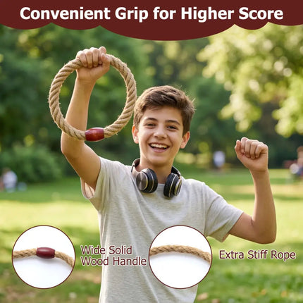 Ring Toss Game for Kids and Adult with 6 Rope Rings and Storage Bag-Brown - Brown - Lawn Games