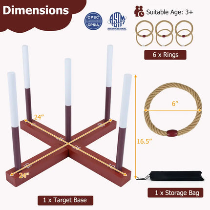 Ring Toss Game for Kids and Adult with 6 Rope Rings and Storage Bag-Brown - Brown - Lawn Games