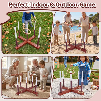 Ring Toss Game for Kids and Adult with 6 Rope Rings and Storage Bag-Brown - Brown - Lawn Games