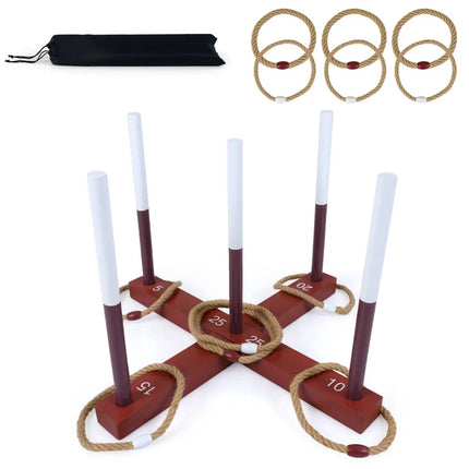 Ring Toss Game for Kids and Adult with 6 Rope Rings and Storage Bag-Brown - Brown - Lawn Games