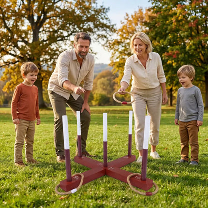 Ring Toss Game for Kids and Adult with 6 Rope Rings and Storage Bag-Brown - Brown - Lawn Games