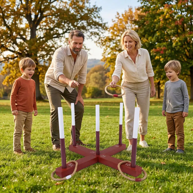 Ring Toss Game for Kids and Adult with 6 Rope Rings and Storage Bag-Brown - Brown - Lawn Games