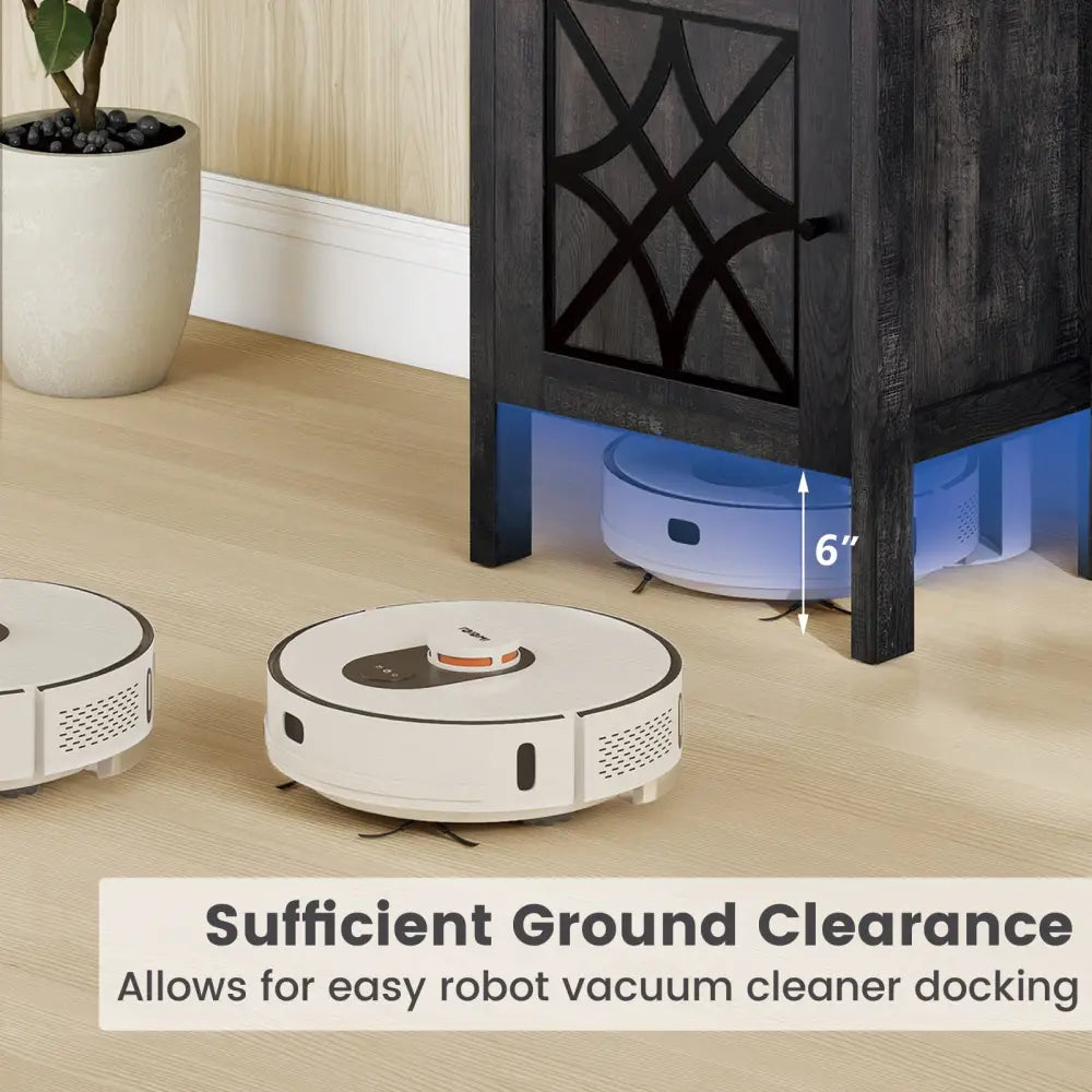 Robot Vacuum Storage Cabinet with Door and Open Shelf for Living Room Bedroom-Gray - Dark Gray - Cabinets & Chests