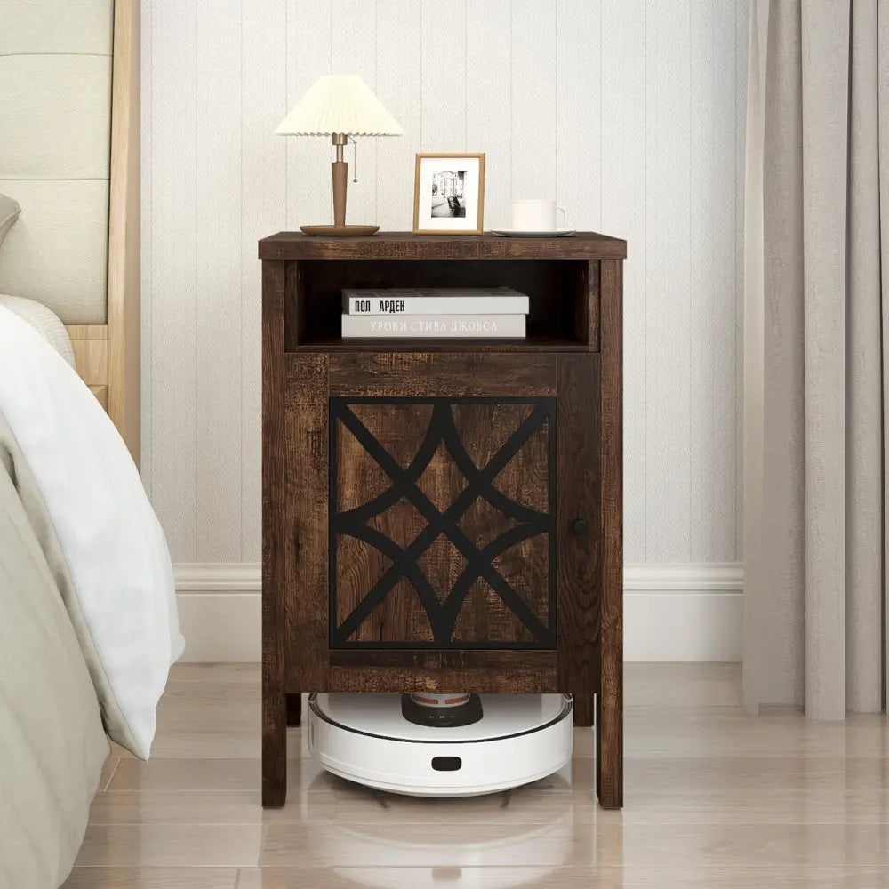 Robot Vacuum Storage Cabinet with Door and Open Shelf for Living Room Bedroom-Brown - Brown - Cabinets & Chests