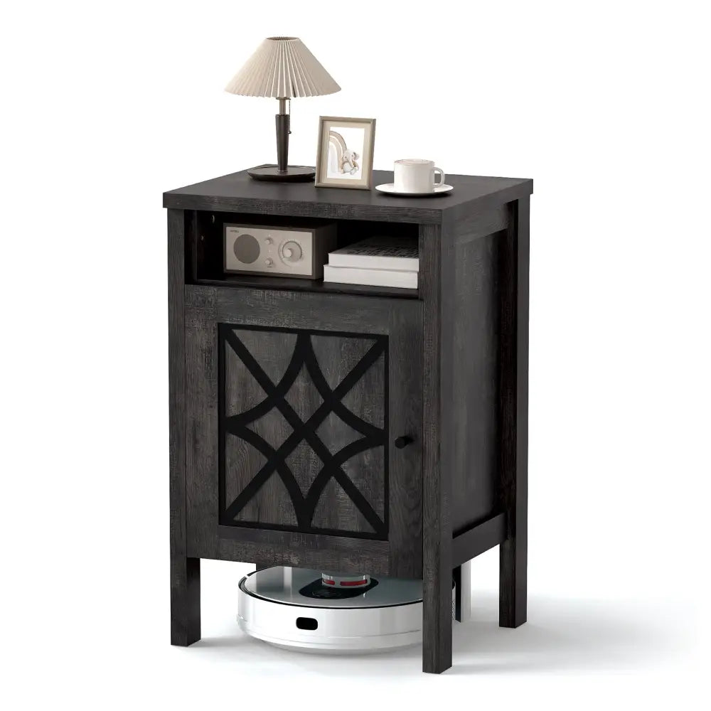 Robot Vacuum Storage Cabinet with Door and Open Shelf for Living Room Bedroom-Brown - Brown - Cabinets & Chests