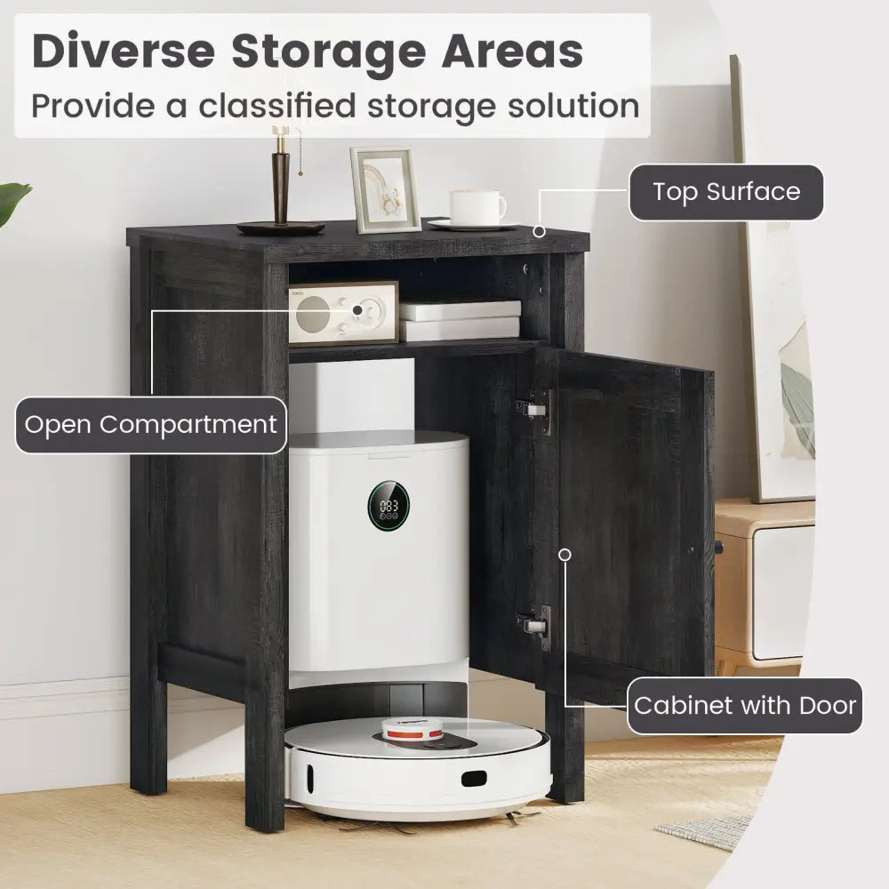 Robot Vacuum Storage Cabinet with Door and Open Shelf for Living Room Bedroom-Gray - Dark Gray - Cabinets & Chests