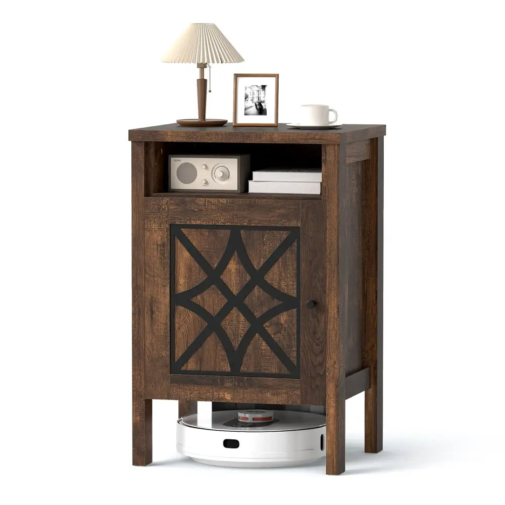 Robot Vacuum Storage Cabinet with Door and Open Shelf for Living Room Bedroom-Brown - Brown - Cabinets & Chests