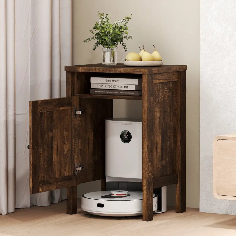 Robot Vacuum Storage Cabinet with Door and Open Shelf for Living Room Bedroom-Brown - Brown - Cabinets & Chests