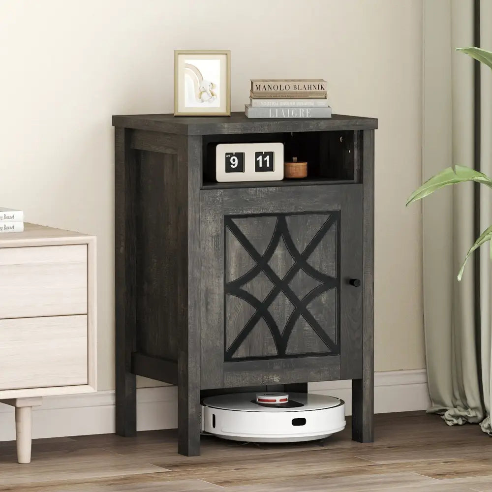 Robot Vacuum Storage Cabinet with Door and Open Shelf for Living Room Bedroom-Gray - Dark Gray - Cabinets & Chests